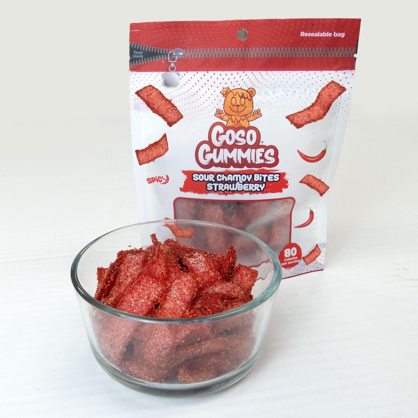 Goso Gummies Sour Strawberry Chamoy Strips – 4oz Bag | Tangy Candy With Real Chamoy Flavor | Sour, Spicy, Sweet | TikTok Viral Candy | Premium Gummy Belt Snacks | Resealable Bag