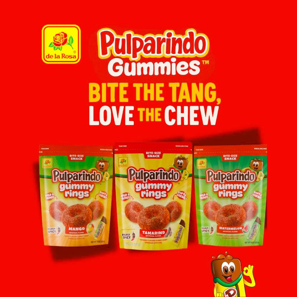 De la Rosa Pulparindo Gummy Rings Candy 9oz Bag (2 Pack) – Mildly Spicy Soft & Chewy Mexican Candy, Bite-Size Snack, Watermelon, Tamarind or Mango (Tamarind)