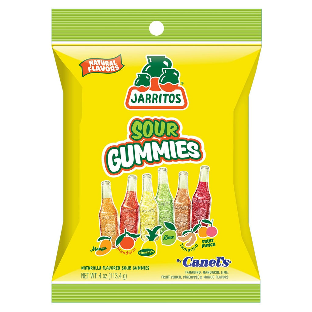 Canel's Jarritos Sour Gummies Candy, Mango, Mandarin, Pineapple, Lime, Tamarind & Fruit Punch Flavors, 4 oz, (Pack of 12)