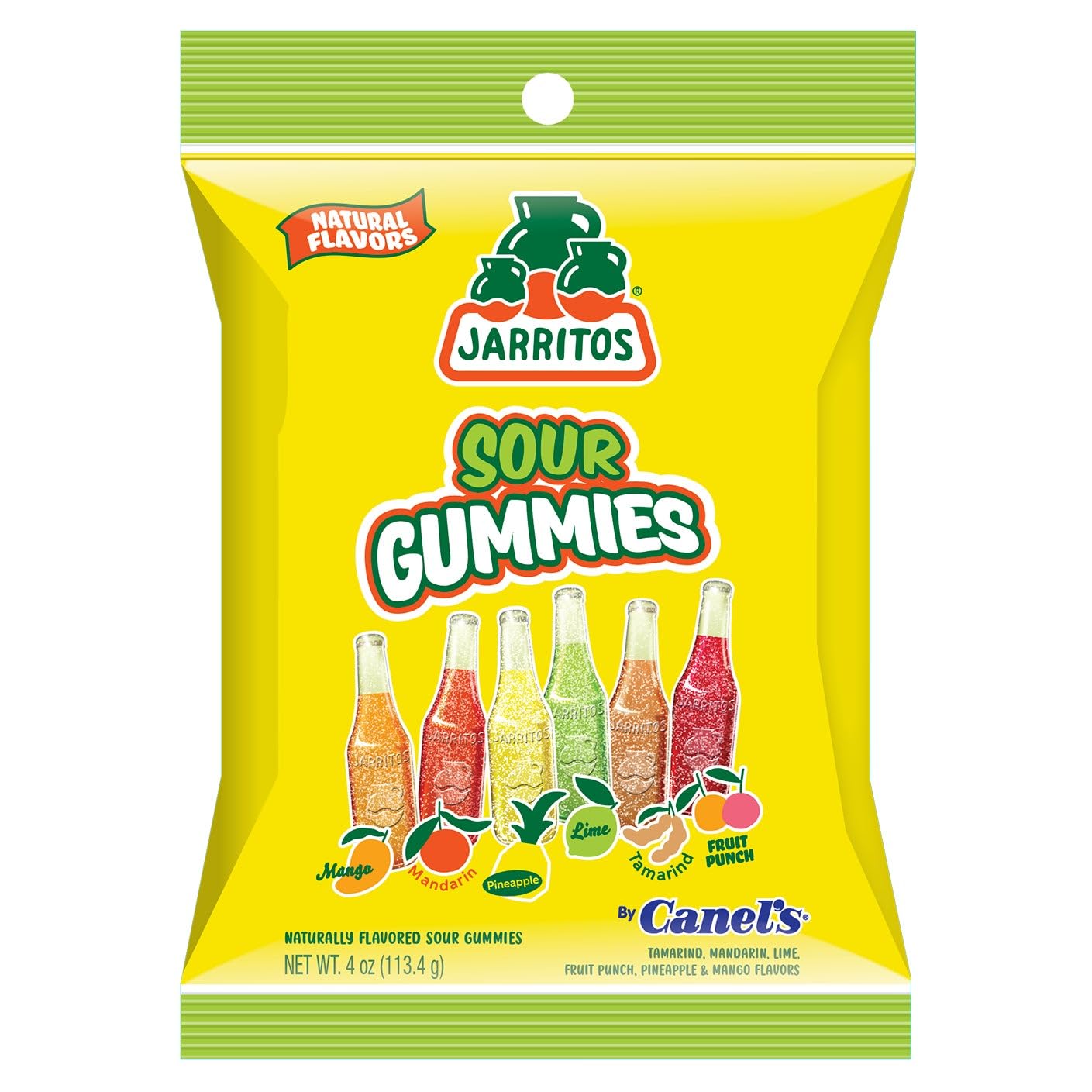 Canel's Jarritos Sour Gummies Candy, Mango, Mandarin, Pineapple, Lime, Tamarind & Fruit Punch Flavors, 4 oz, (Pack of 12)