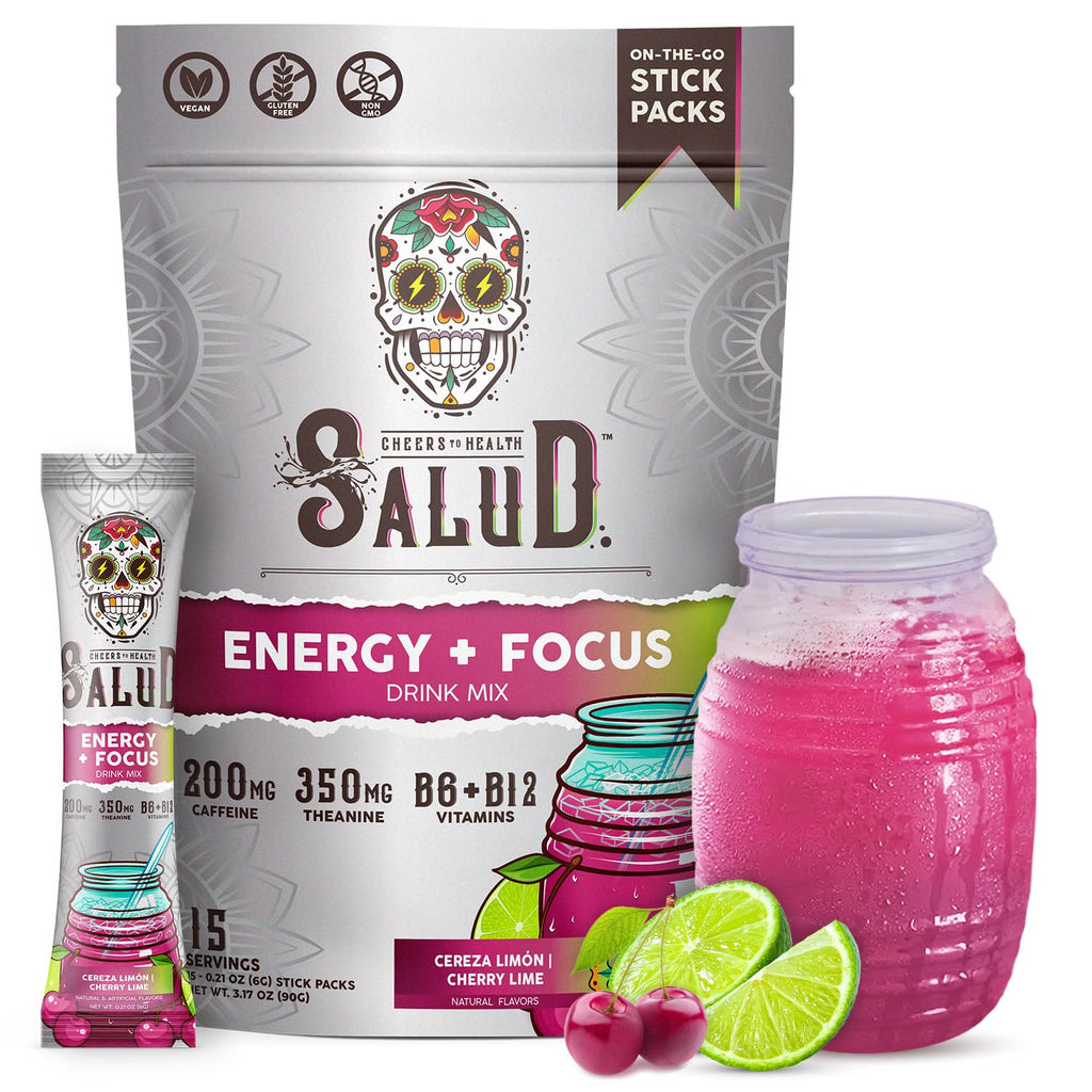 Salud x Jarritos 2-in-1 Energy Drink Powder + Focus, Lime, Organic Caffeine, B6 + B12, Theanine, Clean Energy Drink Packets, Limon Agua Fresca Mix, Non-GMO, Gluten Free, 1g of Sugar, (15 Servings)