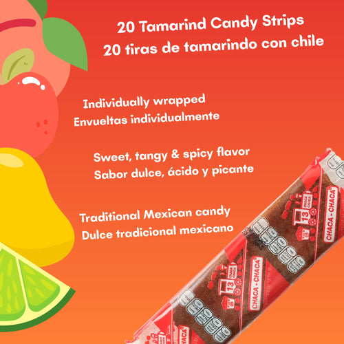 Chaca-Chaca Tamarindo De Frutas - Sal Y Chile Tamarind Mexican Candy, Dulces Mexicanos, 20 Pcs Pack 2 - Authentic Tamarind Candy