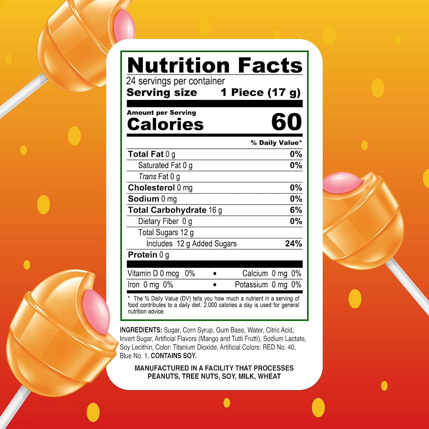 Colombina Bon Bon Bum Passion Fruit Lollipops, Tropical Fruit Hard Candy, Individually Wrapped Candy Pops for Parties, Candy Bowl Refill, Office or Classroom Rewards, 24 Count