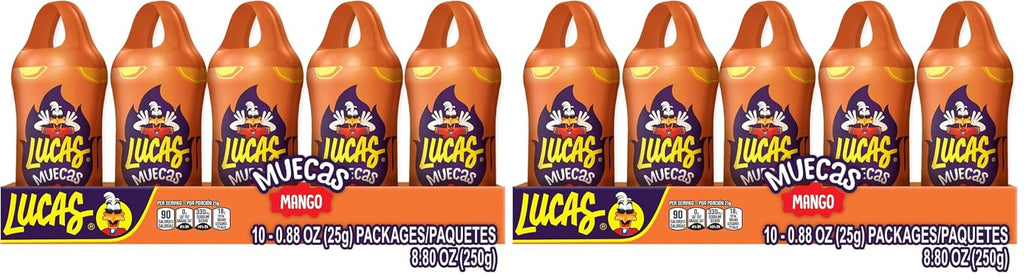 Lucas Muecas Lollipop Mango Flavor Candy, 0.96oz - 10 Pieces Pack for Treats, Snack, Parties, Piñatas