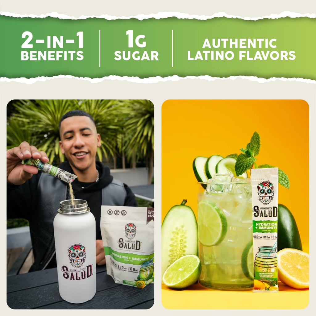 Salud x Jarritos 2-in-1 Hydration Packets + Immunity Electrolytes Powder, Guava - Agua Fresca Drink Mix, Elderberry, Dairy & Soy Free, Non-GMO, Gluten Free, Vegan, 1g Sugar (15 Servings)