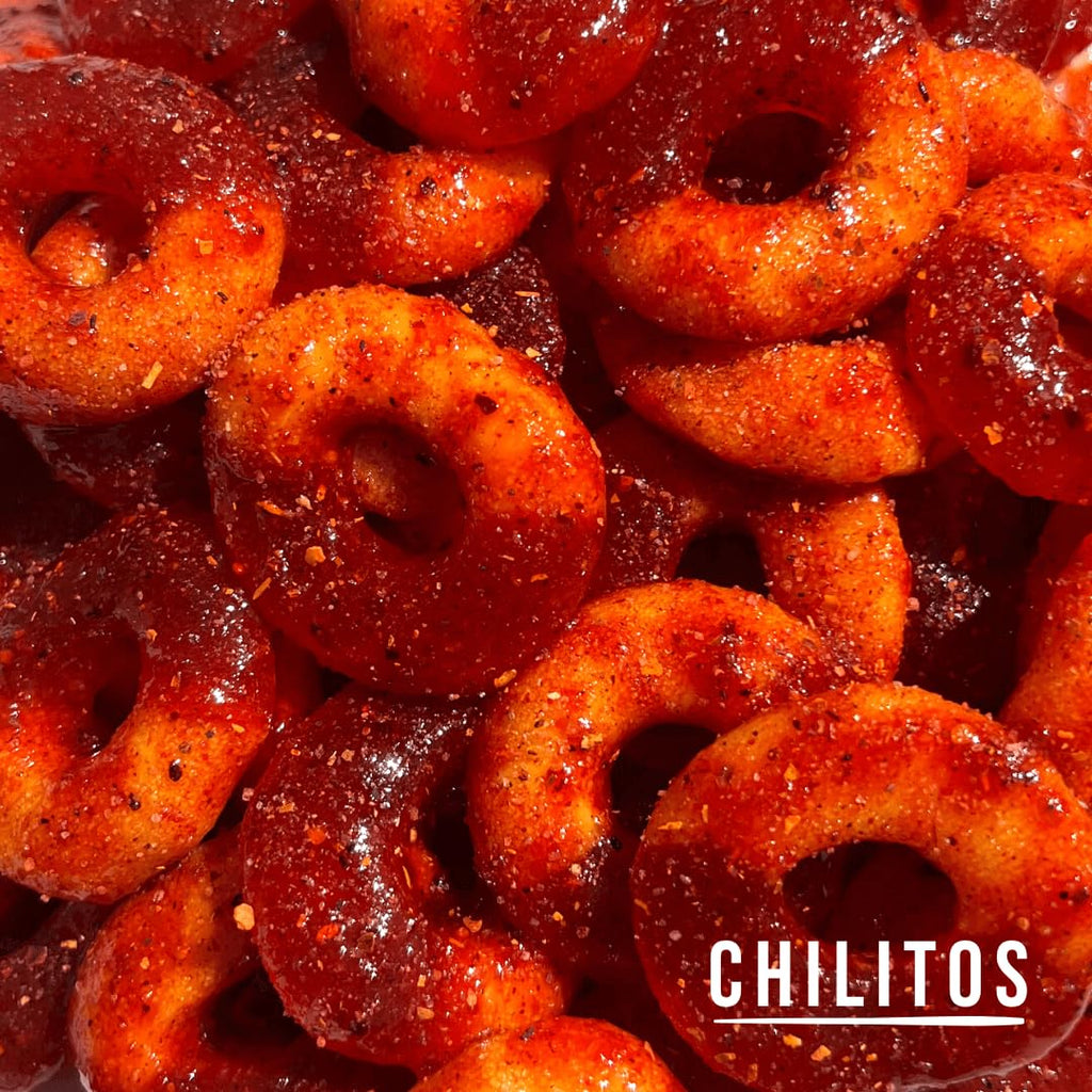 Chilitos Sweet, Sour & Spicy Chamoy Candy - Mexican Gummy Candy & Chamoy Gushers for All Ages, Authentic Dulces Mexicanos Enchilados as Seen on TikTok! (8 oz Jar, Gusher Balls Jar)