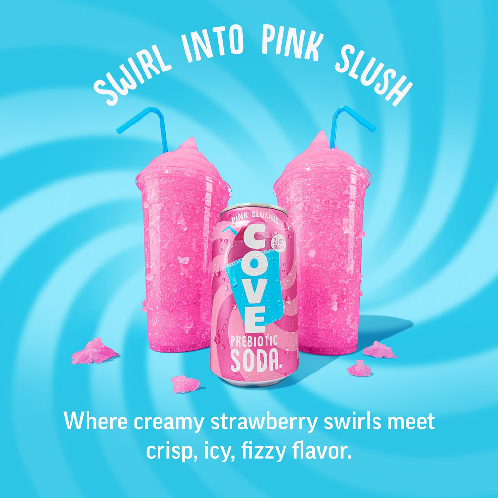 Cove Prebiotic Soda Soft Drinks with Zero Sugar - Refreshing Healthy Soda Alternative with 4g of Fiber for Digestive Support - Natural, Caffeine Free Sparkling Beverage - Frozen Favorites, 12 Pack