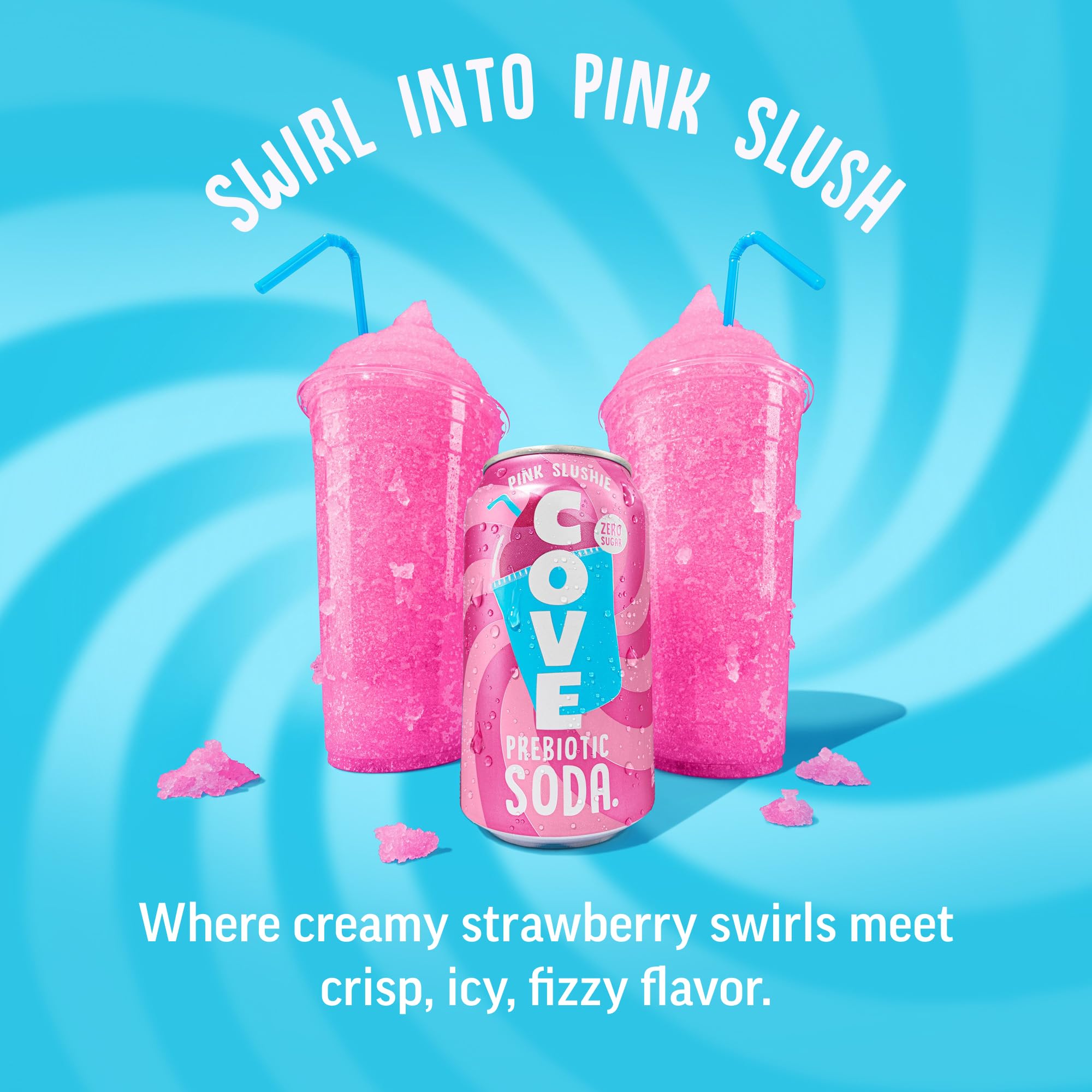 Cove Prebiotic Soda Soft Drinks with Zero Sugar - Refreshing Healthy Soda Alternative with 4g of Fiber for Digestive Support - Natural, Caffeine Free Sparkling Beverage - Frozen Favorites, 12 Pack
