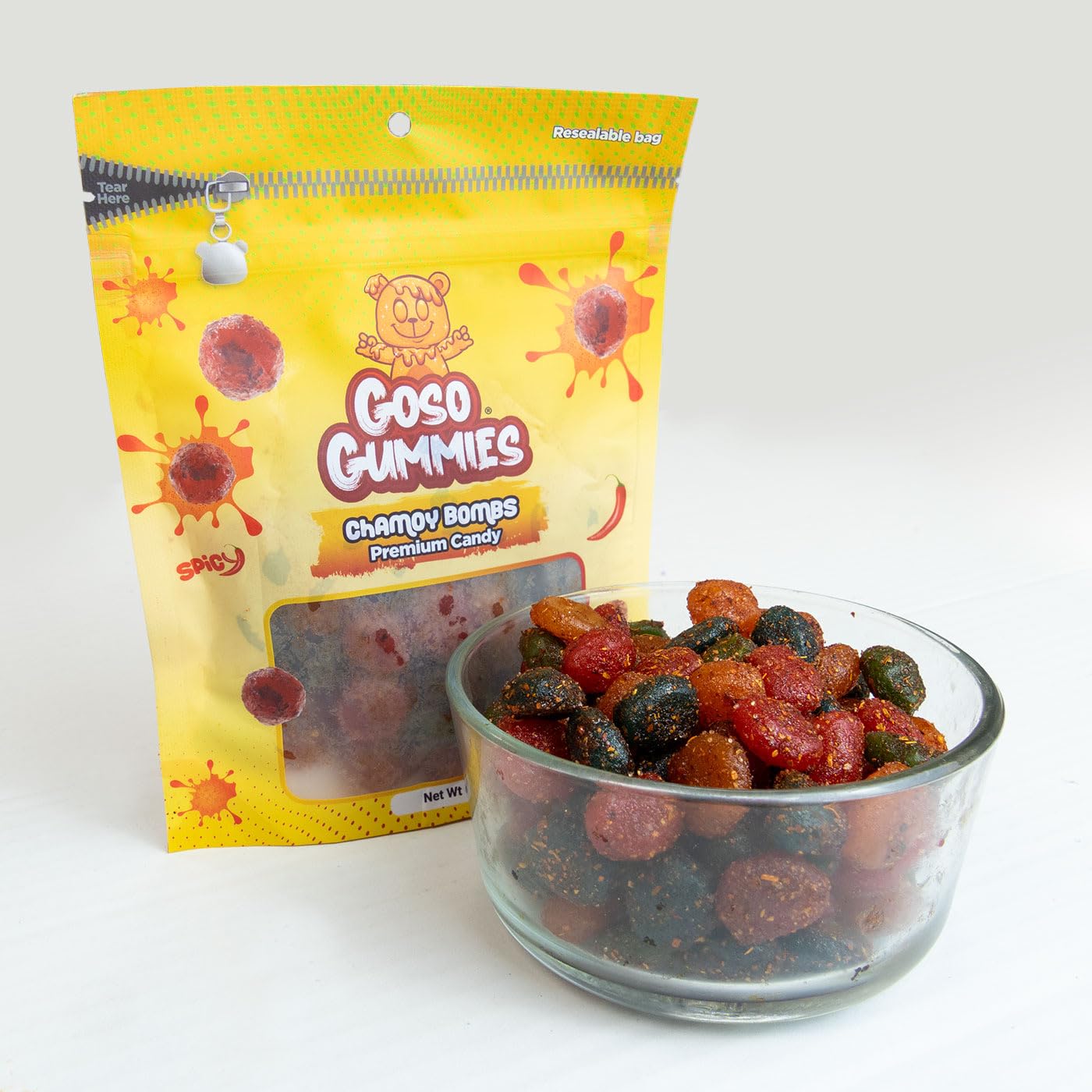 Goso Gummies Spicy Chamoy Gusher Bombs – 6oz Resealable Bag – Tangy Chamoy Filled Gusher Candy