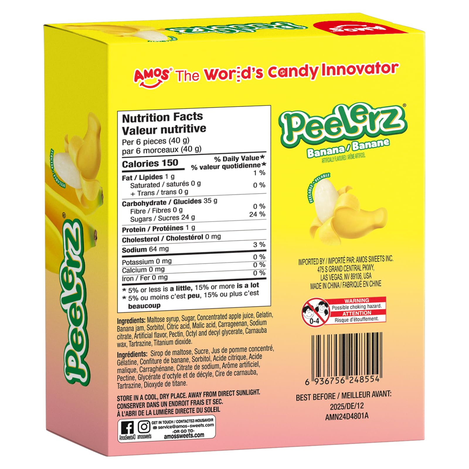 AMOS Peelerz Chili Mango Peelable Gummy Candy, Spicy Sweet Mango Flavor, Real Fruit Juice Infused, 8.47 OZ (240g)