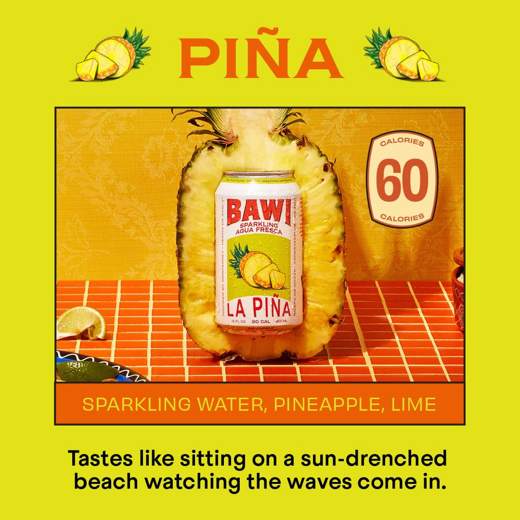 Bawi Sparkling Agua Fresca, 4 Pack Sparkling Water, Plant-Based, Low Calorie, Less Sugar, Mexican Drink Made in the USA (4 Count, Lime)