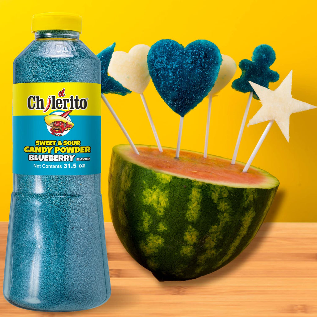 EL CHILERITO Chamoy Sauce Mango FLavor 1L/ 32.8 Fl. oZ + Blueberry Flavor Candy Powder 960g/ 32.2 Fl.Oz - Mexican Food - For Snacks, Fruits And Cocktails - To Share With Family And Friends - Mango
