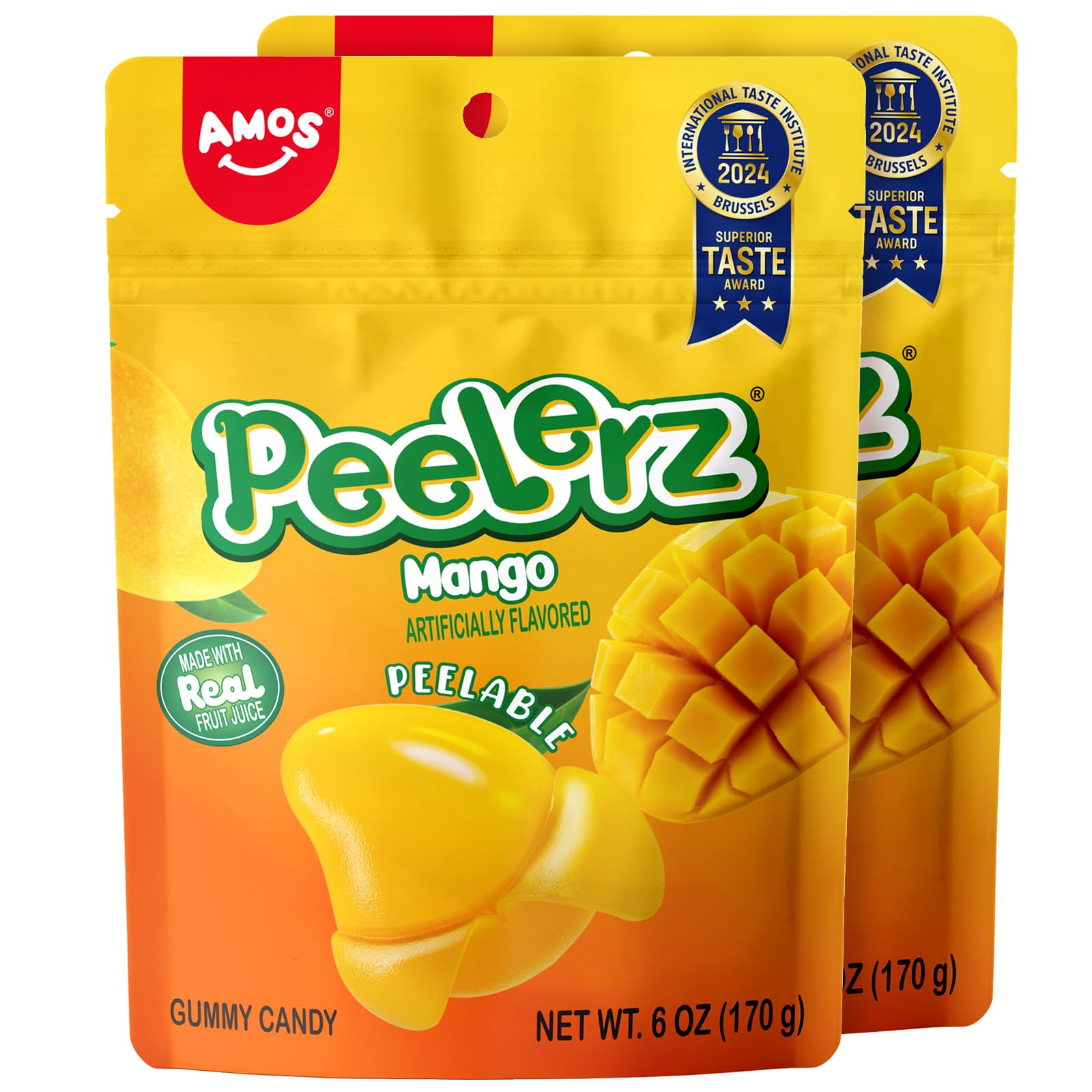 AMOS Peelerz Chili Mango Peelable Gummy Candy, Spicy Sweet Mango Flavor, Real Fruit Juice Infused, 8.47 OZ (240g)