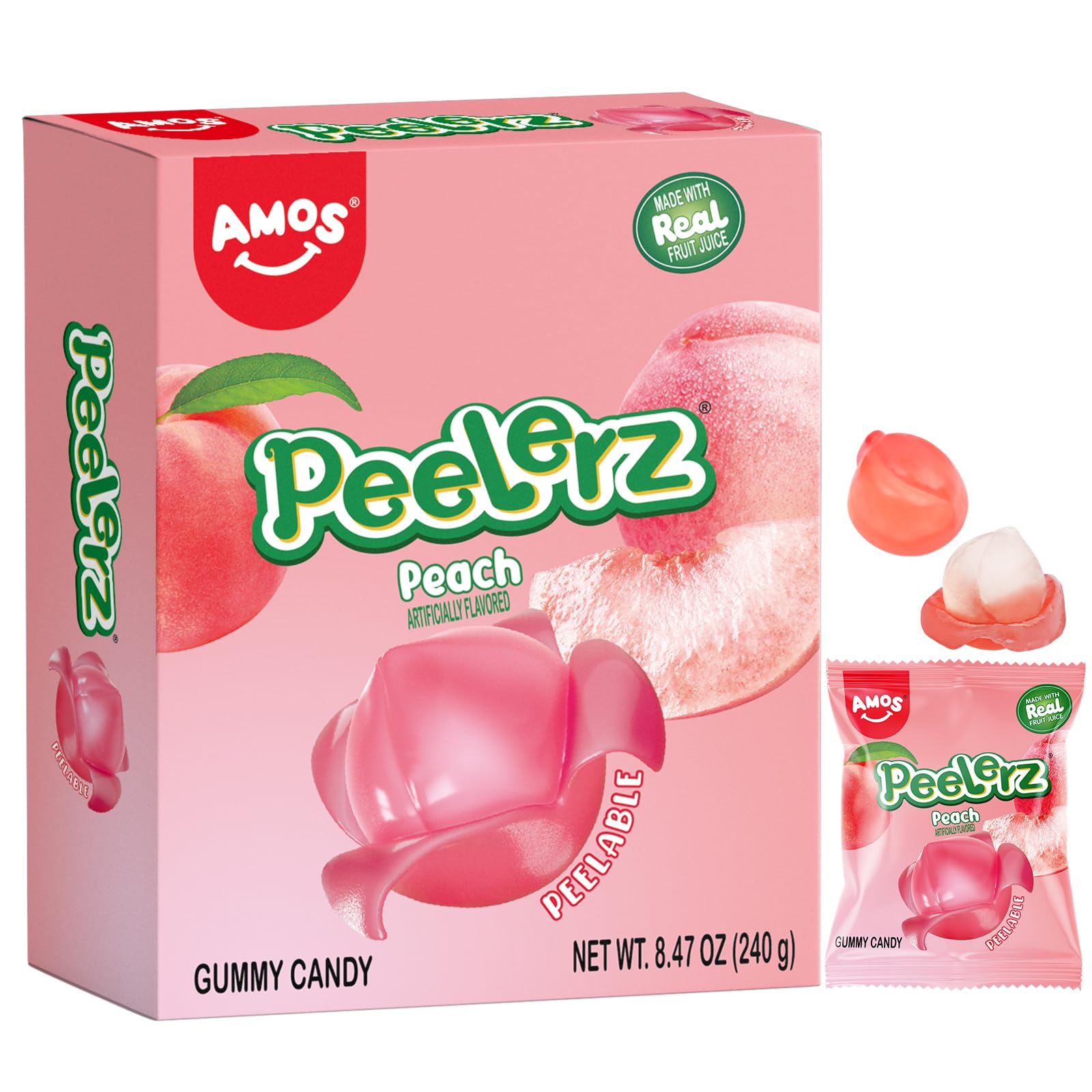 AMOS Peelerz Chili Mango Peelable Gummy Candy, Spicy Sweet Mango Flavor, Real Fruit Juice Infused, 8.47 OZ (240g)