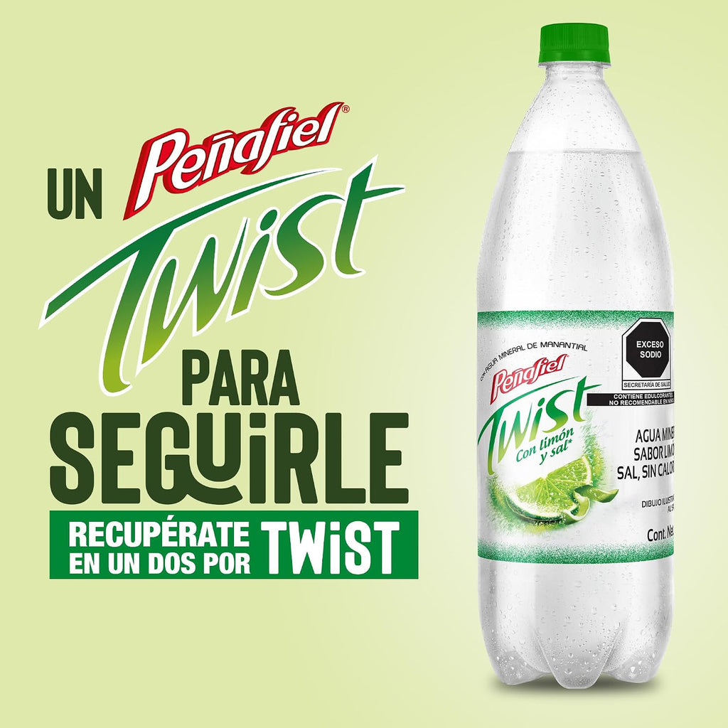 Peñafiel Twist Limón, Botella Pet, 1 litro, 12 piezas