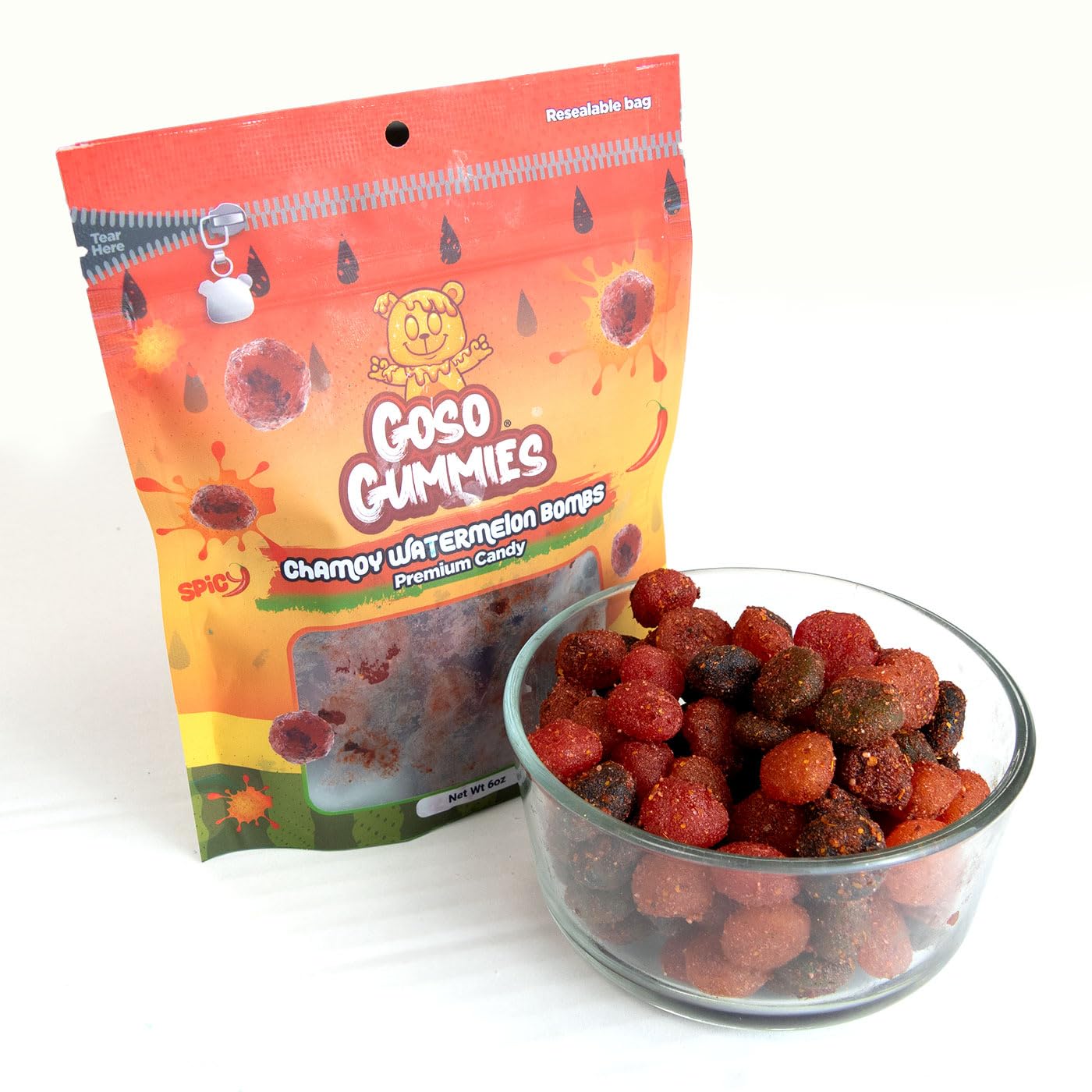 Goso Gummies Spicy Chamoy Gusher Bombs – 6oz Resealable Bag – Tangy Chamoy Filled Gusher Candy