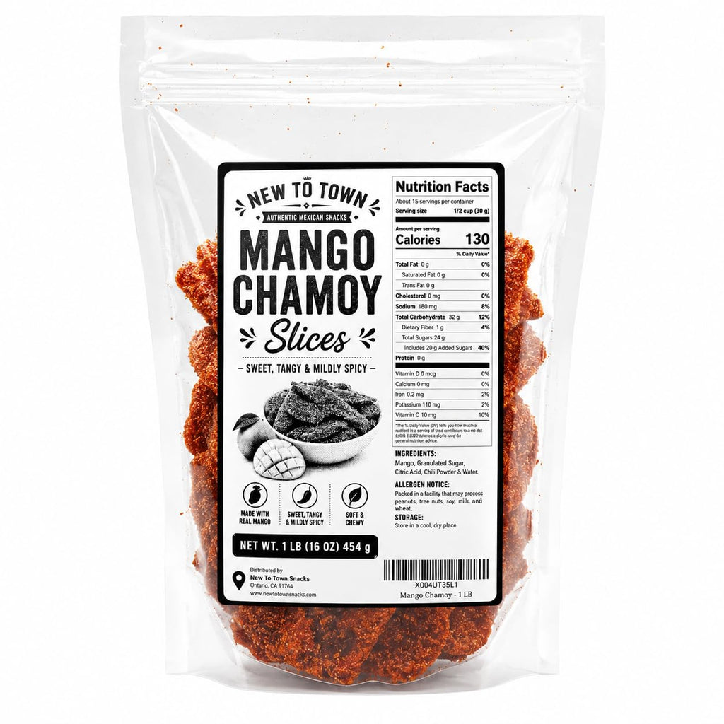 Chamoy Mango Slices – Spicy & Tangy Dried Fruit Snack – Authentic Mexican Treat – Natural Dried Mango with Chamoy Flavor – by New to Town (16 Ounce (1LB))
