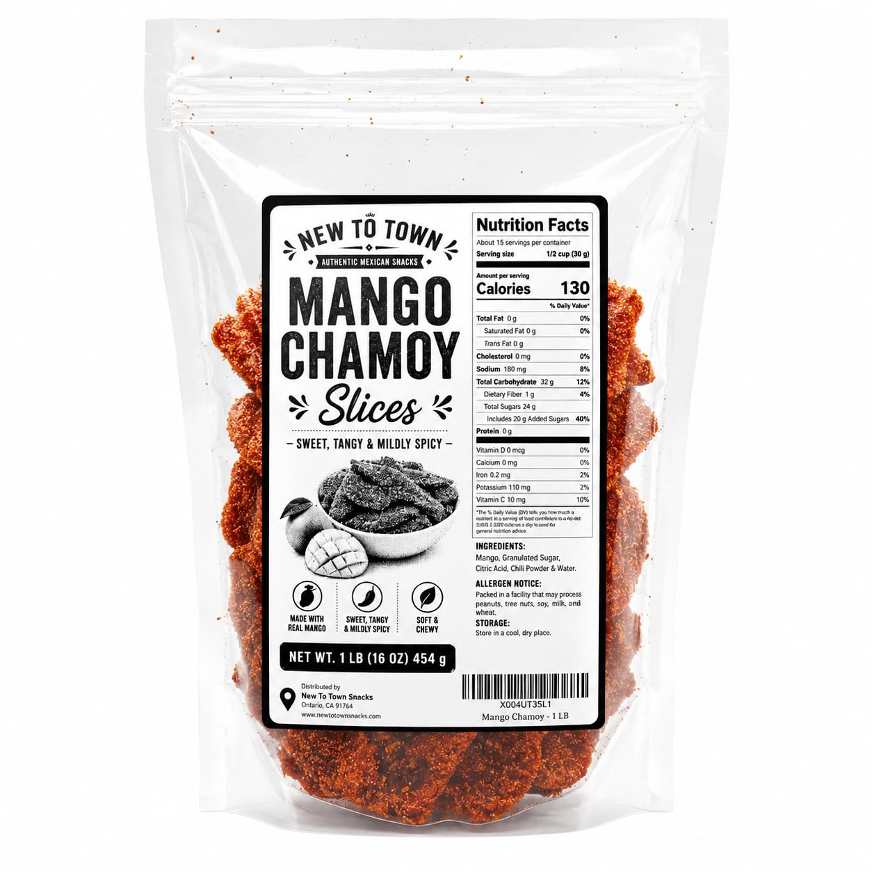Chamoy Mango Slices – Spicy & Tangy Dried Fruit Snack – Authentic Mexican Treat – Natural Dried Mango with Chamoy Flavor – by New to Town (16 Ounce (1LB))