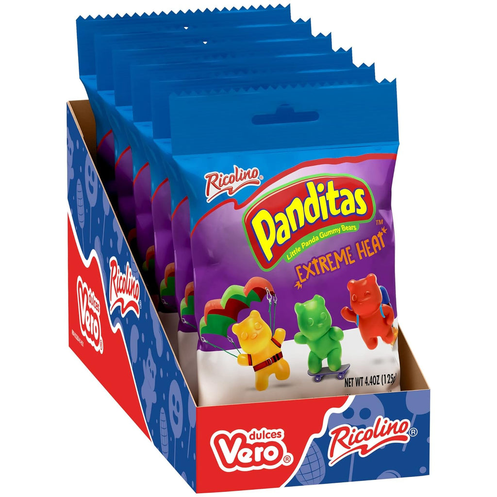 Ricolino Panditas Little Panda Gummy Bears - Watermelon, Mango-Passion Fruit, Tamarind & Chamoy Candy - Extreme Heat Flavor, 4.4oz (6 bags)
