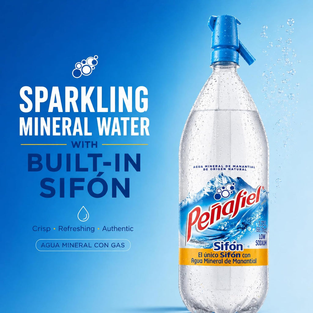 Peñafiel Sifón Sparkling Mineral Water 1.75L (59.17 fl oz) 2 Pack – Agua Mineral Natural con Gas Dispensador, Carbonated Water Soda Style Bottle, Refrescante Bebida Mexicana