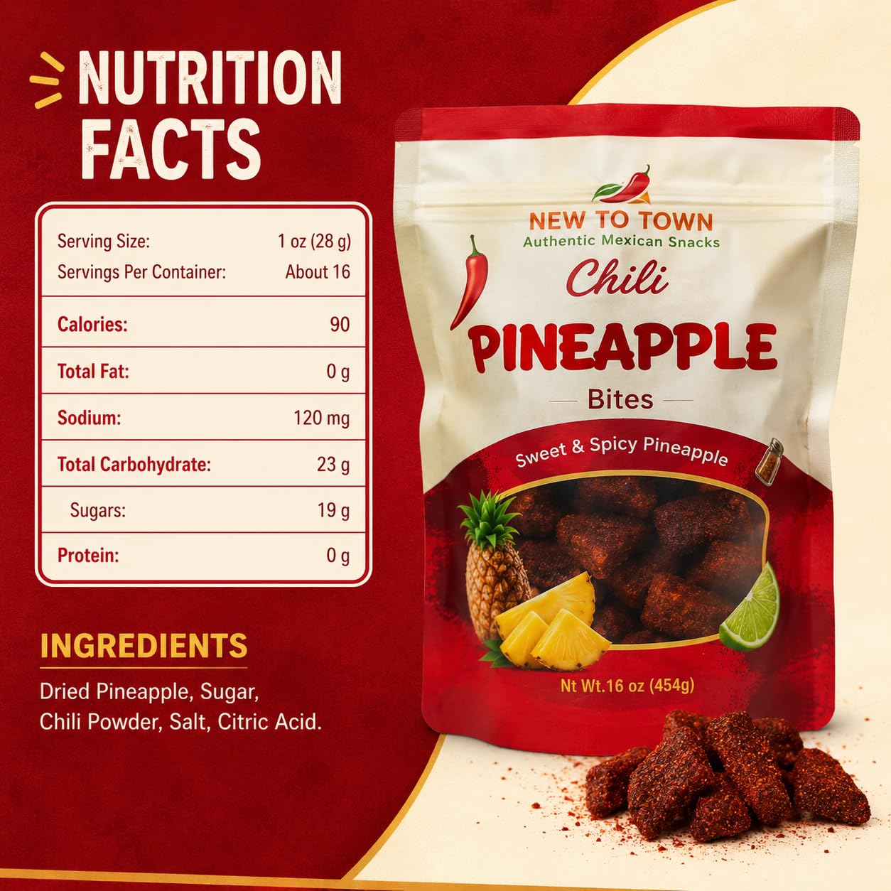 Dried Chili Pineapple Chunks 1 lb, Spicy Dehydrated Pineapple, Sweet and Spicy Mexican Snack, Chili Candy, Botana Mexicana, Spicy Snacks, New to Town
