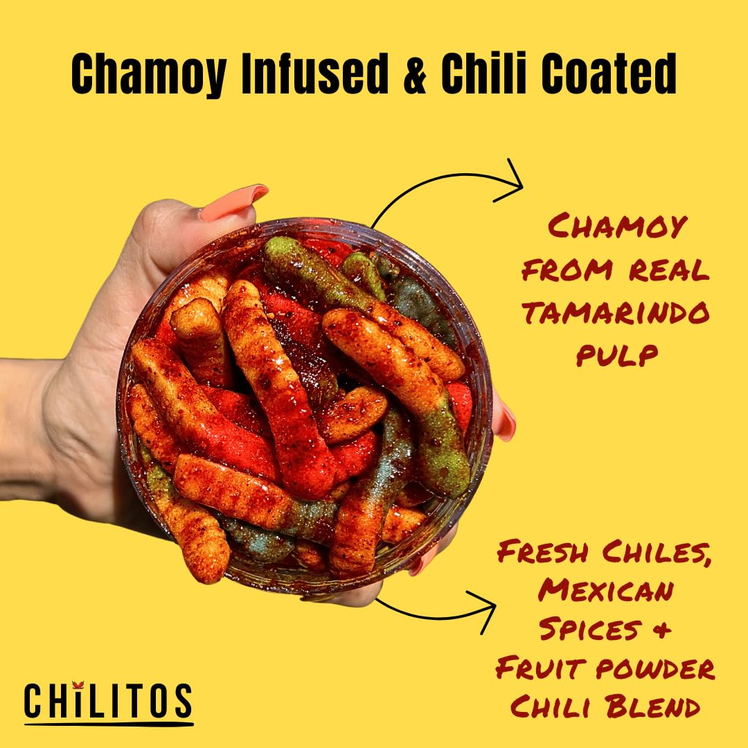 Chilitos Sweet, Sour & Spicy Chamoy Candy - Mexican Gummy Candy & Chamoy Gushers for All Ages, Authentic Dulces Mexicanos Enchilados as Seen on TikTok! (8 oz Jar, Gusher Balls Jar)
