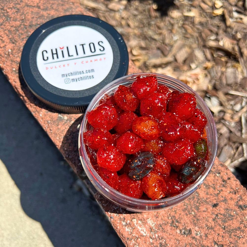 Chilitos Sweet, Sour & Spicy Chamoy Candy - Mexican Gummy Candy & Chamoy Gushers for All Ages, Authentic Dulces Mexicanos Enchilados as Seen on TikTok! (8 oz Jar, Gusher Balls Jar)