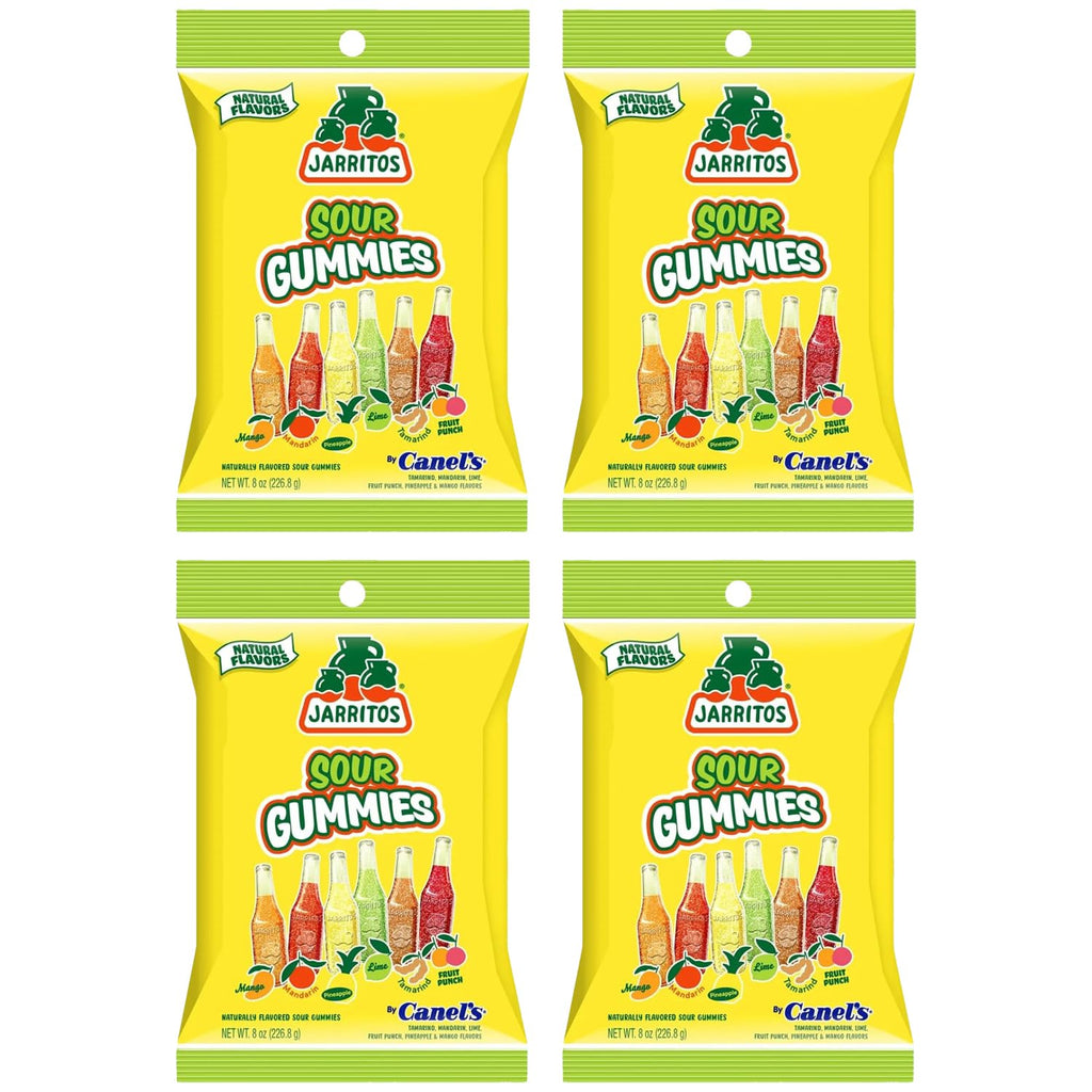 Jarritos Sour Gummies Candy – 4 Pack of Mexican Candies with Natural Flavors - 2 Sour & 2 Original Bags – 6 Fruity Flavors – Tangy & Chewy Snack Treats - Variety Pack