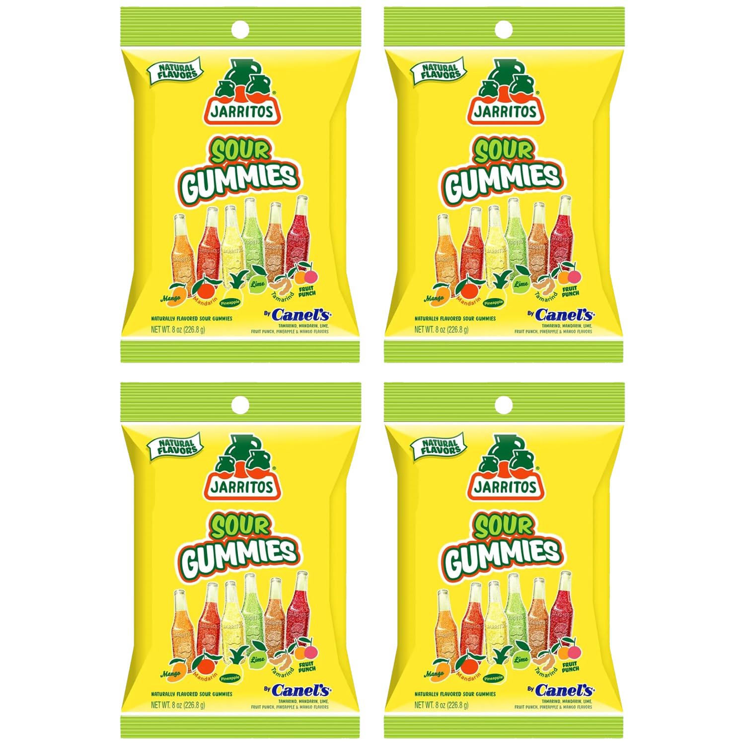 Jarritos Sour Gummies Candy – 4 Pack of Mexican Candies with Natural Flavors - 2 Sour & 2 Original Bags – 6 Fruity Flavors – Tangy & Chewy Snack Treats - Variety Pack