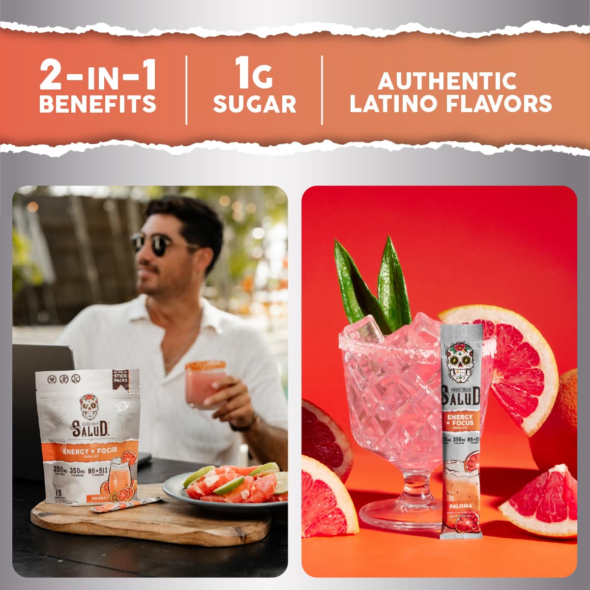 Salud x Jarritos 2-in-1 Energy Drink Powder + Focus, Lime, Organic Caffeine, B6 + B12, Theanine, Clean Energy Drink Packets, Limon Agua Fresca Mix, Non-GMO, Gluten Free, 1g of Sugar, (15 Servings)