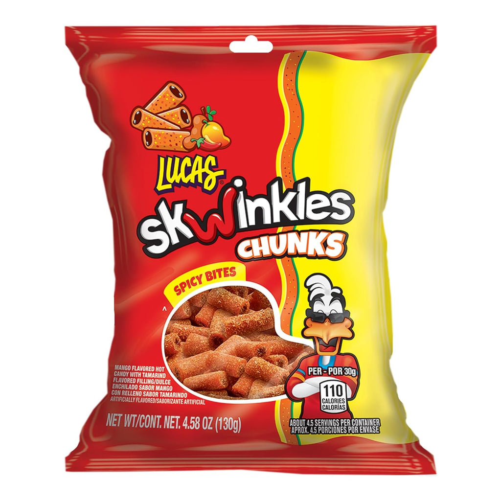 Lucas Skwinkles Sweet & Sour Candy Chunk Mango Flavored with Tamarind Filling, 1 Bag of 4.586oz, Perfect for Snacks, Parties – Sweet & Sour Summer Treats