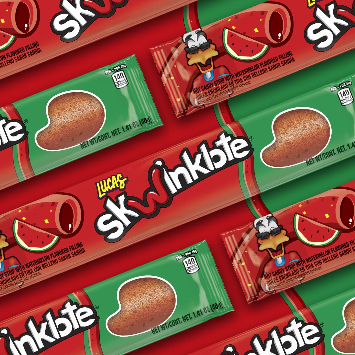 Lucas Skwinklote Watermelon Flavor Sweet and Sour Candy Strip, 1.41oz - 6 Pieces Pack for Treats, Snack, Parties, Piñatas