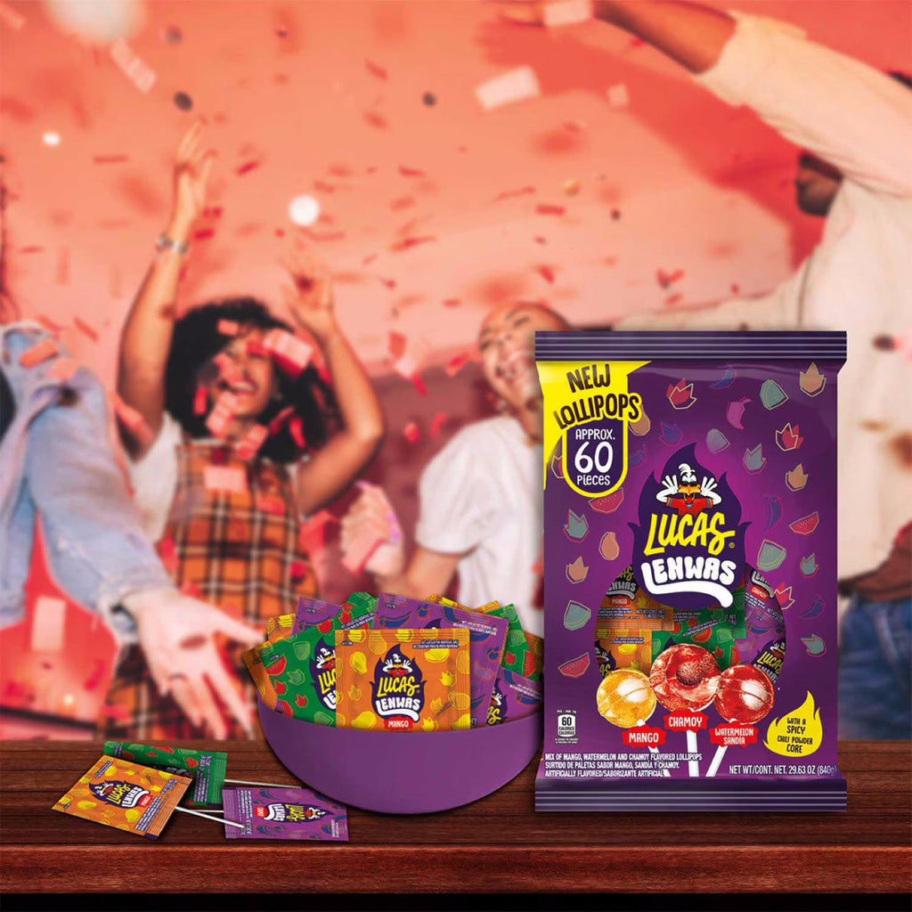 Lucas Lenwas Lollipops Variety Pack with Spicy Chili Powder Core, Mango, Chamoy & Watermelon Flavors, 60 Count, 29.63 oz (Pack of 1)