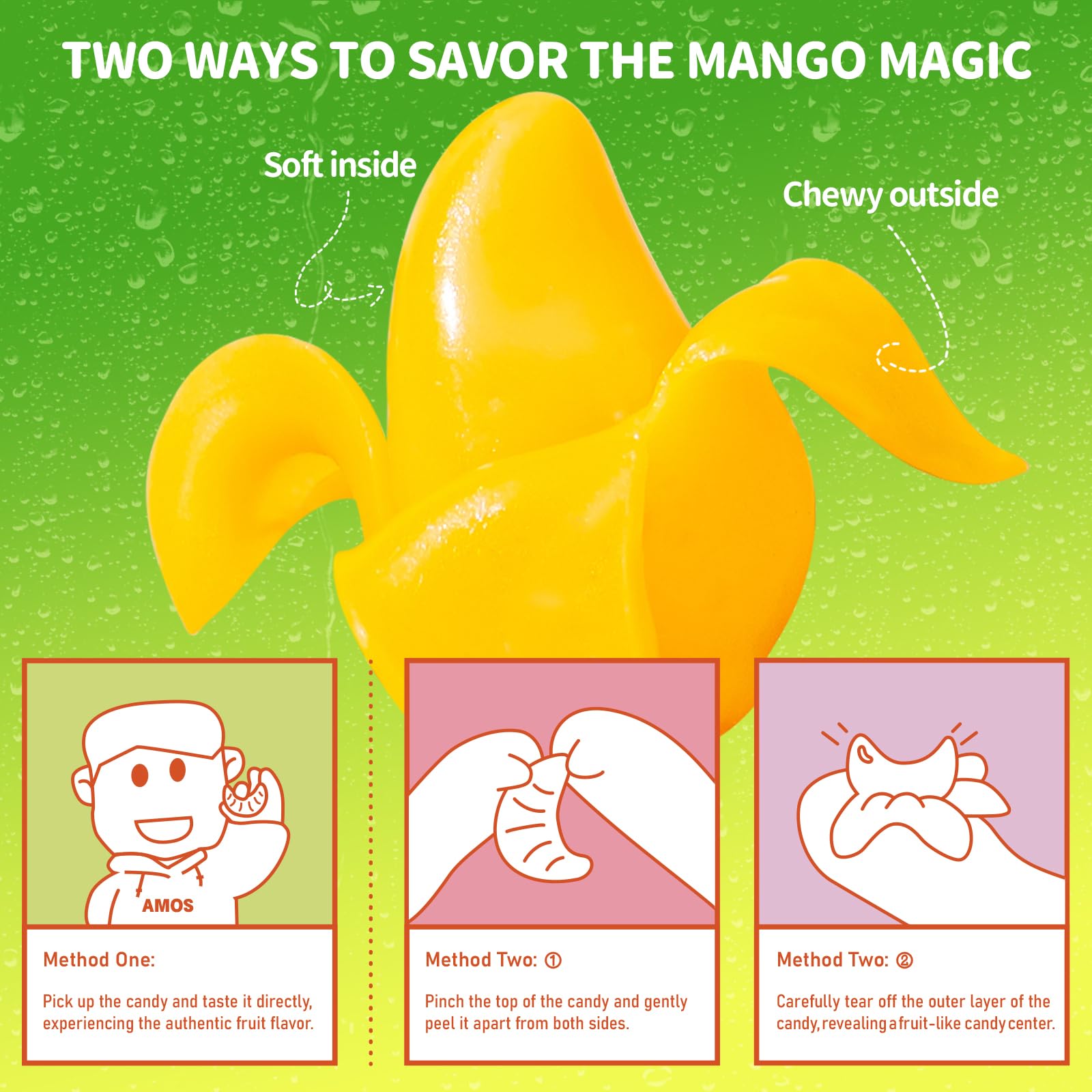 AMOS Peelerz Chili Mango Peelable Gummy Candy, Spicy Sweet Mango Flavor, Real Fruit Juice Infused, 8.47 OZ (240g)