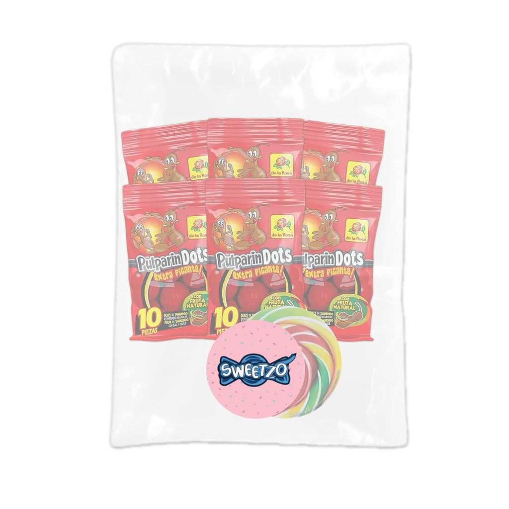 Sweetzo Extra Hot Pulparindo Mexican Candy Sweet and Salty Tamarind Pulp Individual Single Serving On the Go Bags, Hard Shell Soft Candies Filled Center, Goody Bag Fillers (Pack of 6)