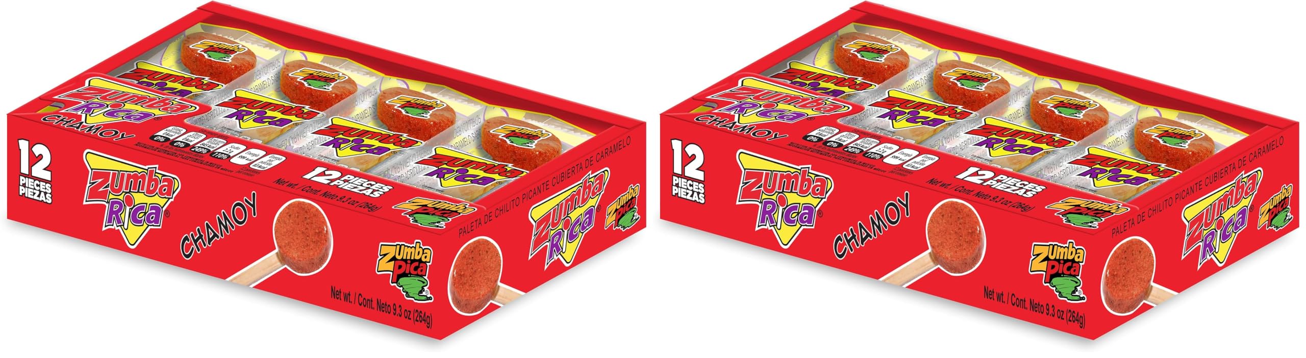 Zumba Rica Chamoy Chili Powder Lollipop 12pcs - Chamoy Lollipops with Chili Powder Cover with Caramel - Mexican Lollipop - Chamoy Candy - Mexican Suckers with Chili Powder - Mexican Candy