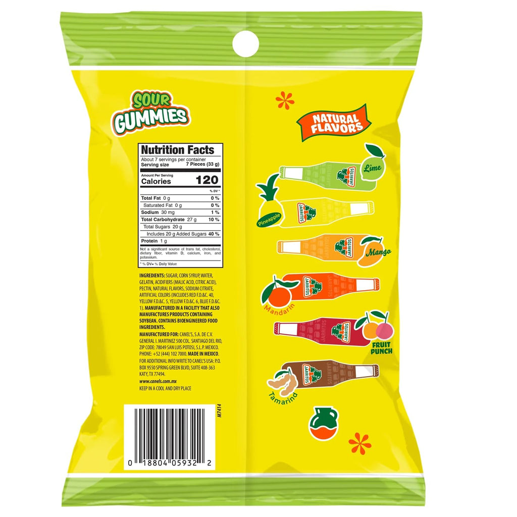 Jarritos Sour Gummies Candy – 4 Pack of Mexican Candies with Natural Flavors - 2 Sour & 2 Original Bags – 6 Fruity Flavors – Tangy & Chewy Snack Treats - Variety Pack
