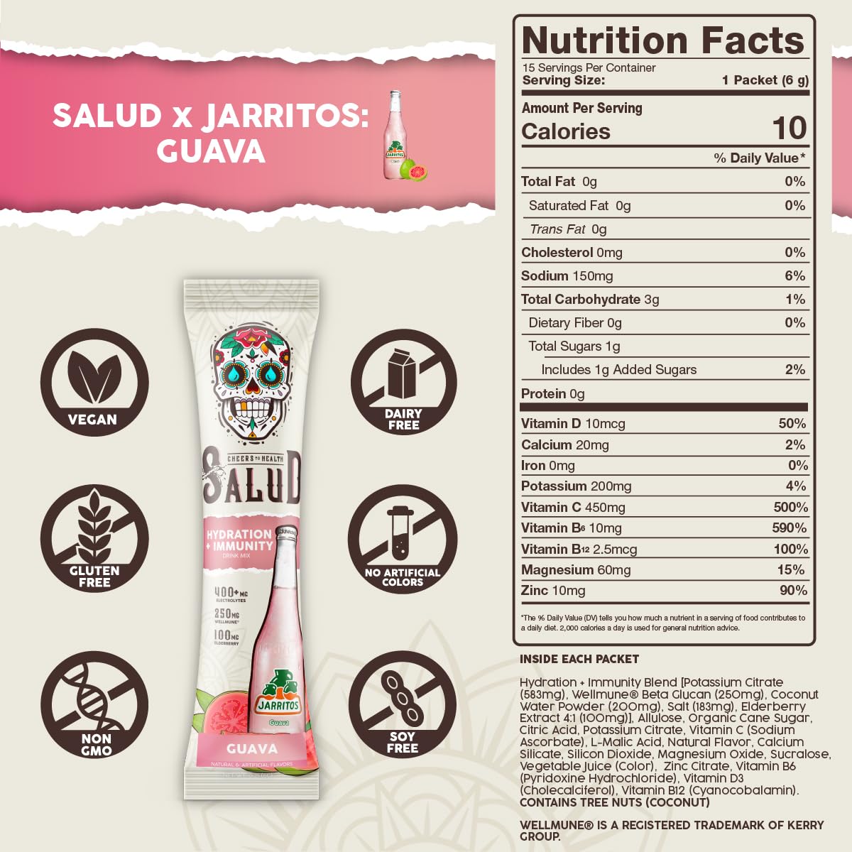 Salud x Jarritos 2-Pack | 2-in-1 Energy + Focus (Fruit Punch) & Hydration + Immunity (Guava) – 15 Servings Each, Agua Fresca Drink Mix, Non-GMO, Gluten Free, Vegan, Low Calorie, 1g of Sugar