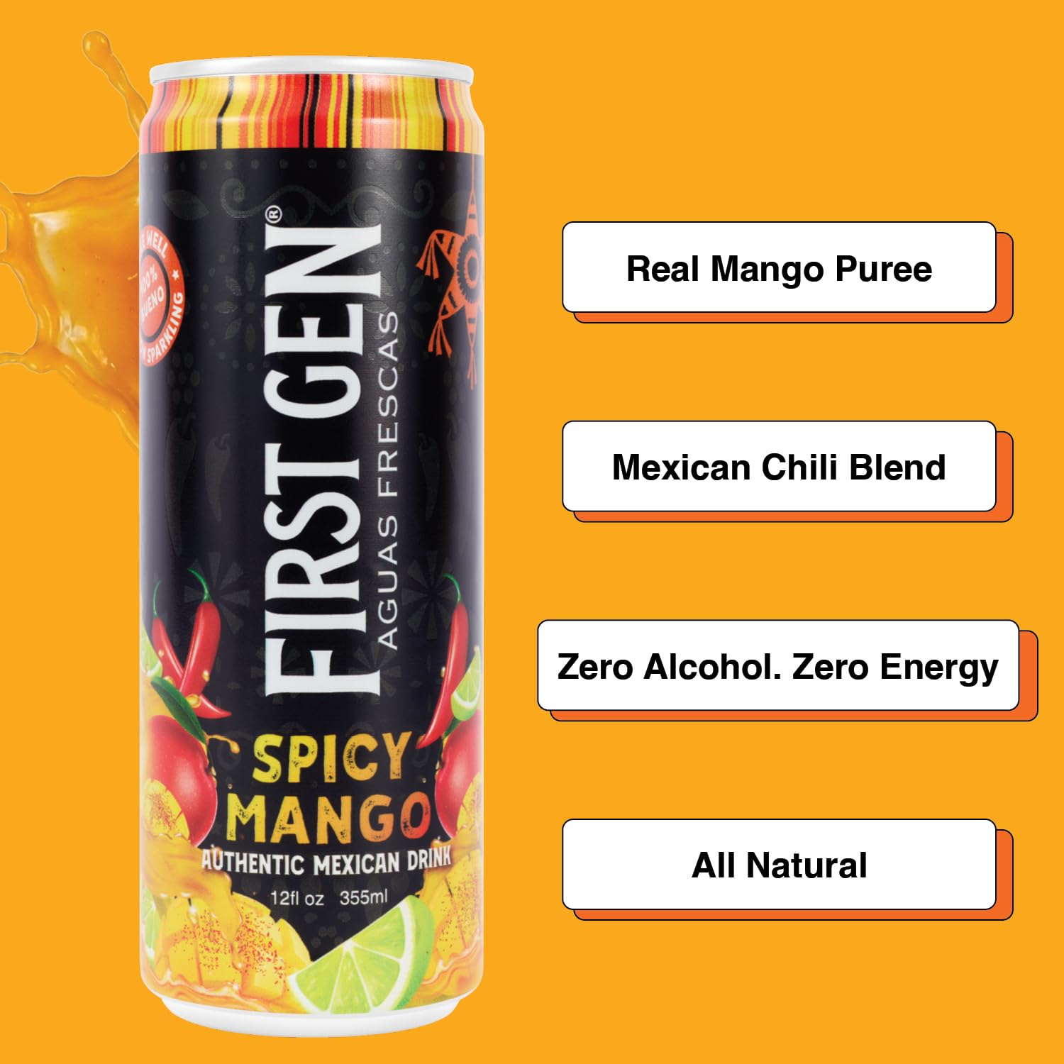 Drink Mexican Spicy Watermelon Drink – Non Carbonated, Non-Alc, Caffeine Free Aguas Frescas with Real Watermelon Juice & Chili Peppers, Sweet Tangy Salty Flavor- First Gen Authentic Mexican Watermelon Fruit Juice Drink - 12 fl oz Cans, 6 Pack