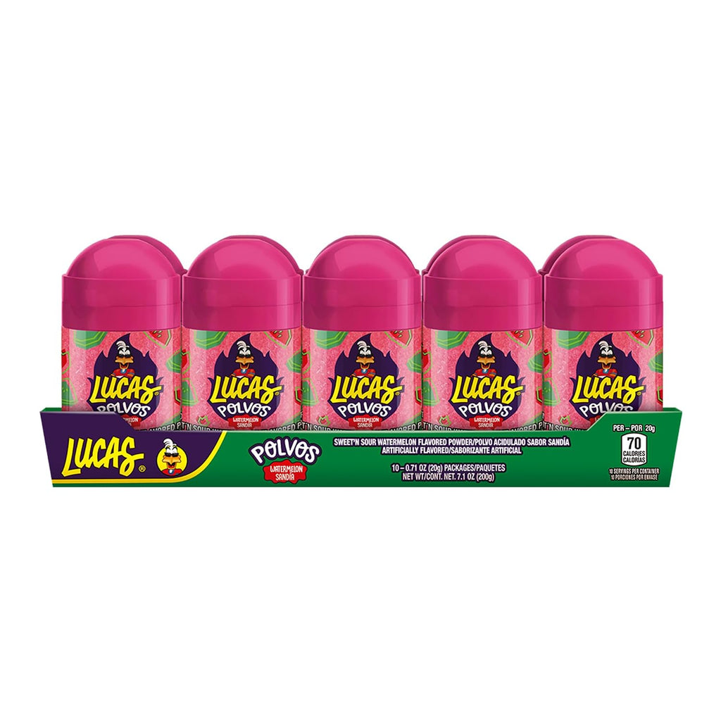 Lucas Powder Watermelon Flavored Candy, 0.71oz - 10 Pieces Pack for Treats, Fruit, Parties, Piñatas