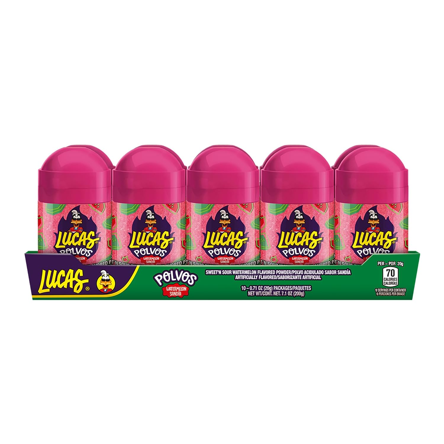 Lucas Powder Watermelon Flavored Candy, 0.71oz - 10 Pieces Pack for Treats, Fruit, Parties, Piñatas