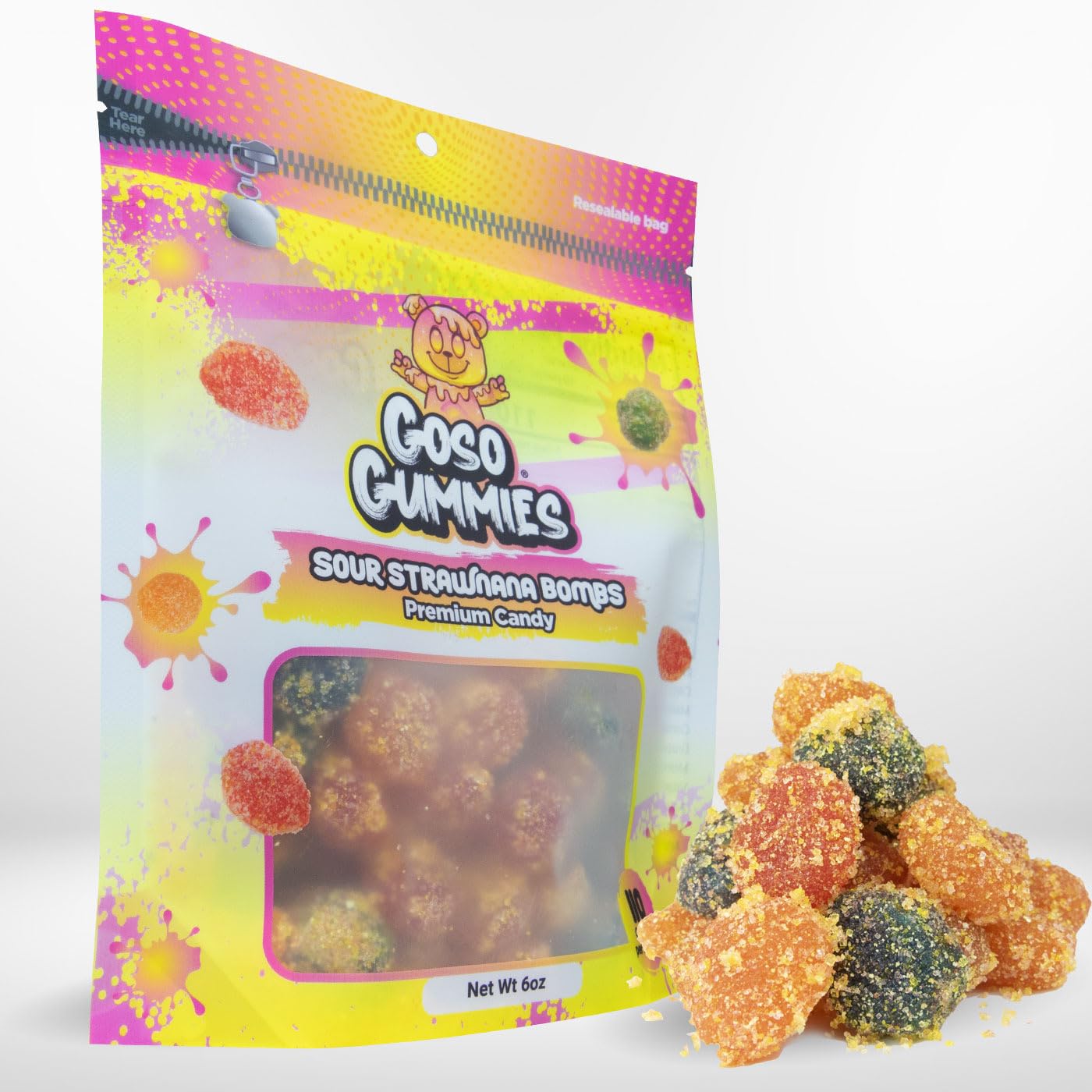 Goso Gummies Spicy Chamoy Gusher Bombs – 6oz Resealable Bag – Tangy Chamoy Filled Gusher Candy
