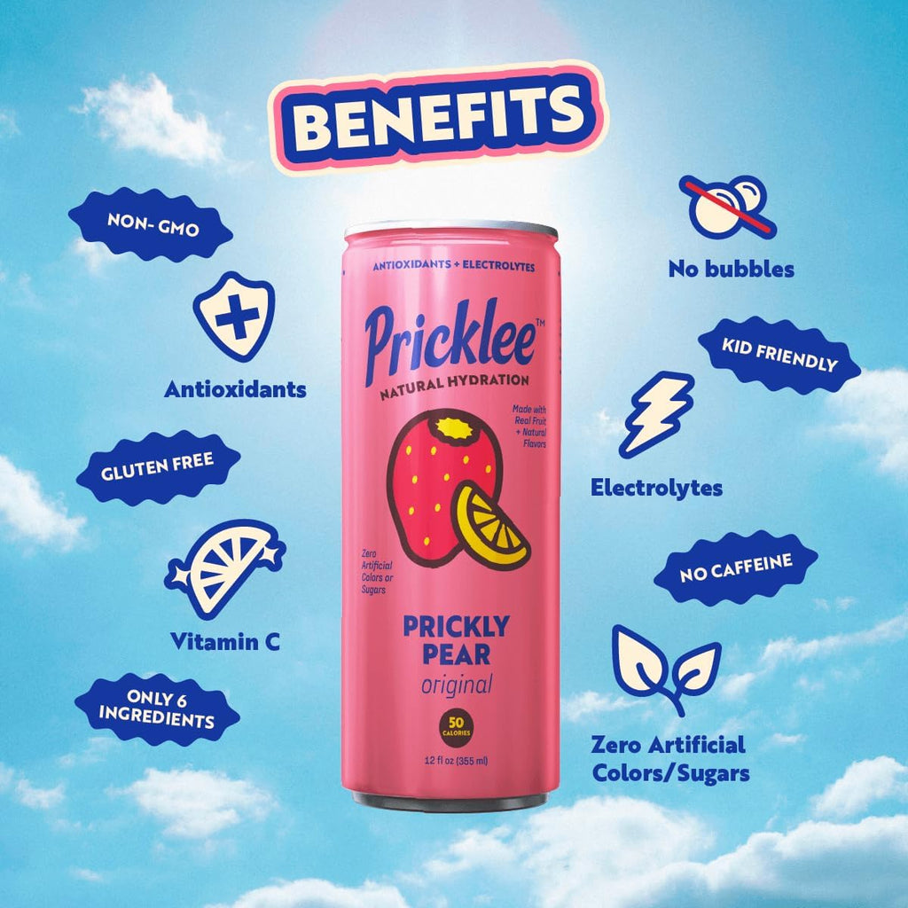 Pricklee Natural Hydration Drink – Prickly Pear, Wild Strawberry, Tropical Mango – Electrolytes + Antioxidants, Low Sugar, No Artificial Sweeteners – Non-Carbonated, Caffeine-Free – Cactus Water-Based (12 oz cans, 12 pack, 4 of each flavor)