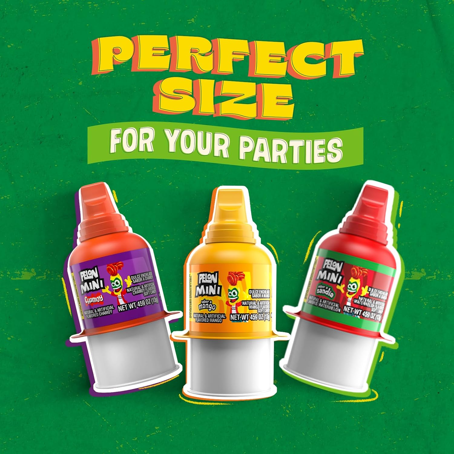 Pelon Pelo Rico Mini Assorted Watermelon, Mango, and Chamoy Candy, 0.45 oz, 18 Count (Pack of 1)