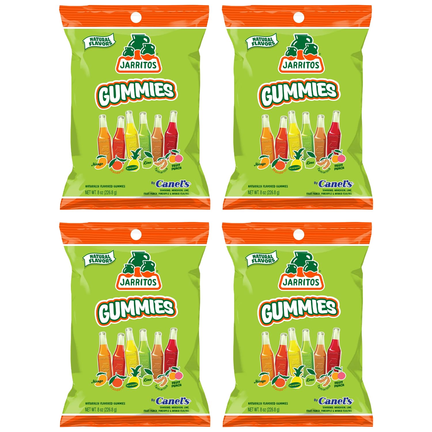 Jarritos Sour Gummies Candy – 4 Pack of Mexican Candies with Natural Flavors - 2 Sour & 2 Original Bags – 6 Fruity Flavors – Tangy & Chewy Snack Treats - Variety Pack