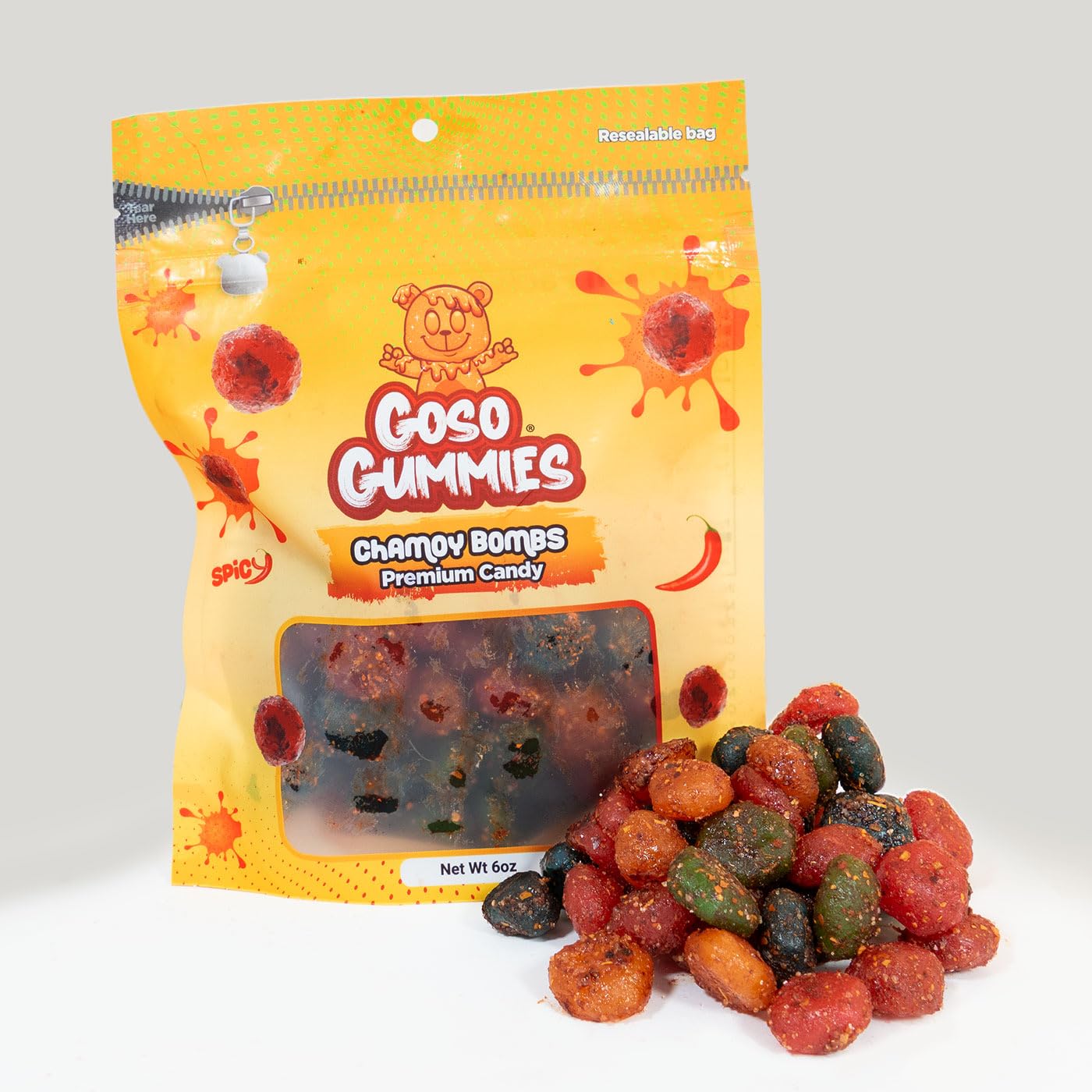 Goso Gummies Spicy Chamoy Gusher Bombs – 6oz Resealable Bag – Tangy Chamoy Filled Gusher Candy