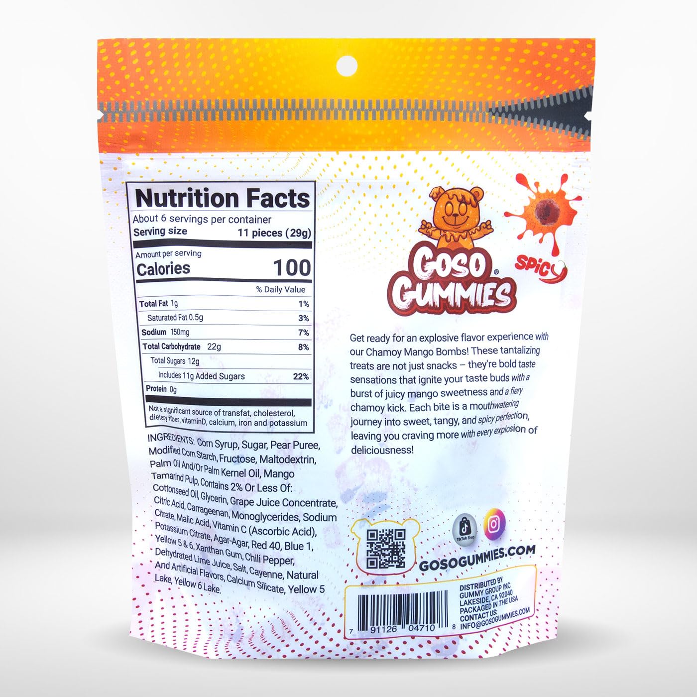 Goso Gummies Spicy Chamoy Gusher Bombs – 6oz Resealable Bag – Tangy Chamoy Filled Gusher Candy