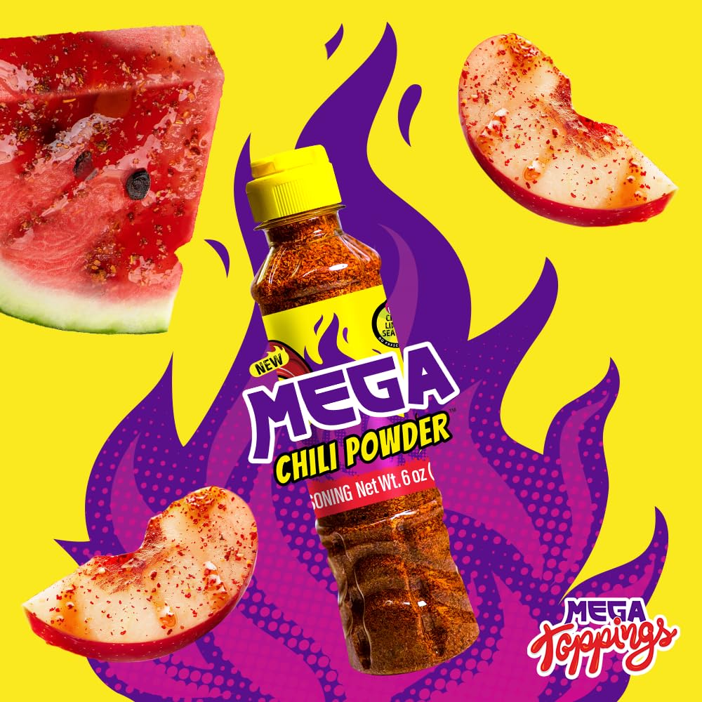 Mega Chili Powder – 6 oz Authentic Mexican Seasoning for Fruit, Candy & Drinks – Sweet, Tangy, Salty & Mildly Spicy with Bold, Classic Flavor
