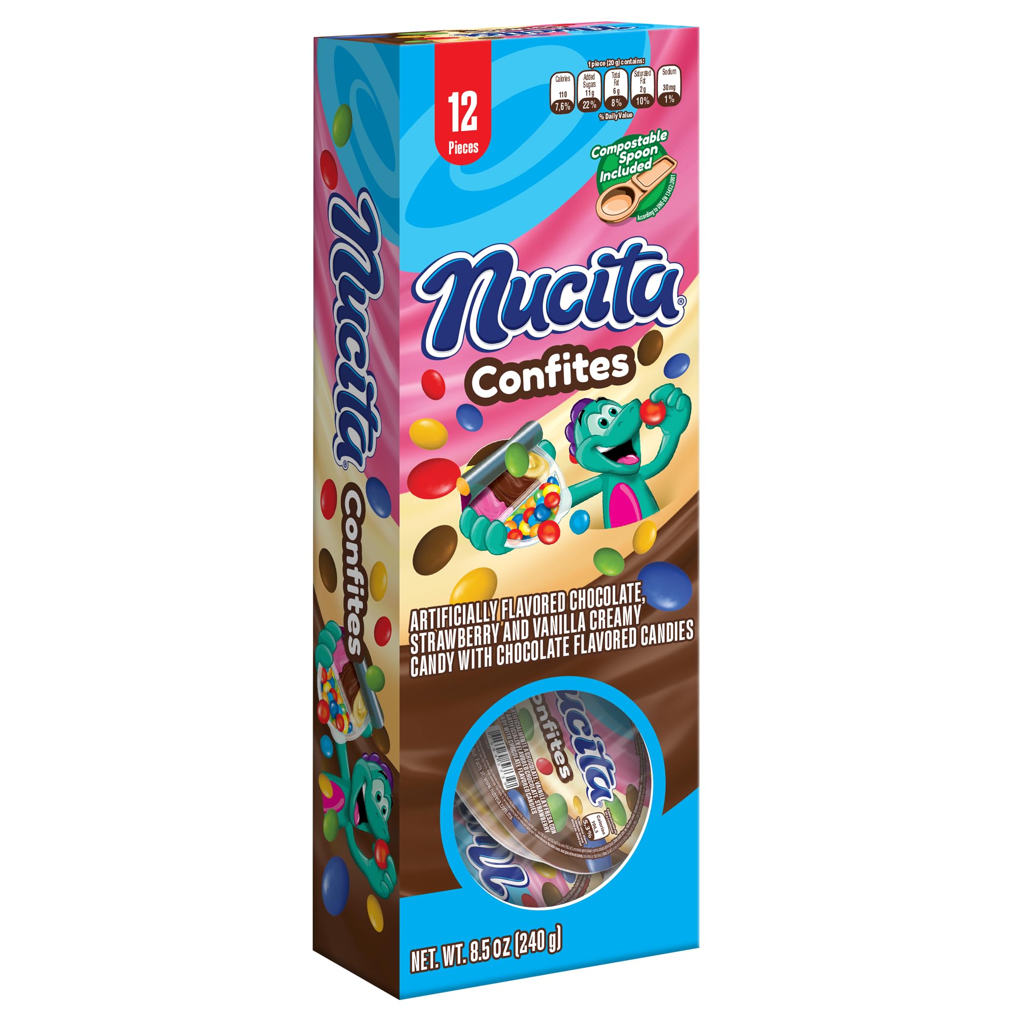Nucita Confites 3-Flavor Spreadable Candy with Chocolate Candy (12 Pack) | Chocolate, Strawberry & Vanilla Spreadable Candy with Chocolate Flavored Candies