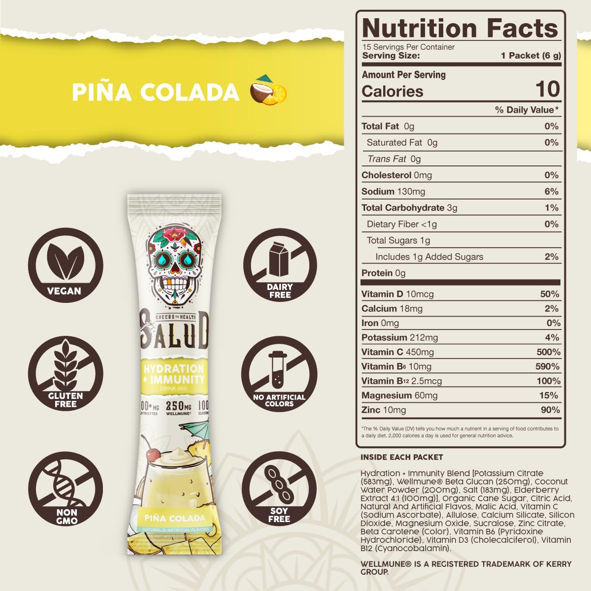 Salud x Jarritos 2-in-1 Hydration Packets + Immunity Electrolytes Powder, Guava - Agua Fresca Drink Mix, Elderberry, Dairy & Soy Free, Non-GMO, Gluten Free, Vegan, 1g Sugar (15 Servings)